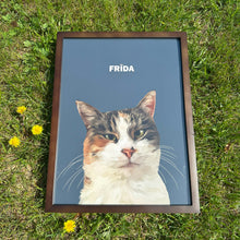 Load image into Gallery viewer, Close up photo of 30x40cm custom pet portrait framed poster with cat&#39;s artwork on it
